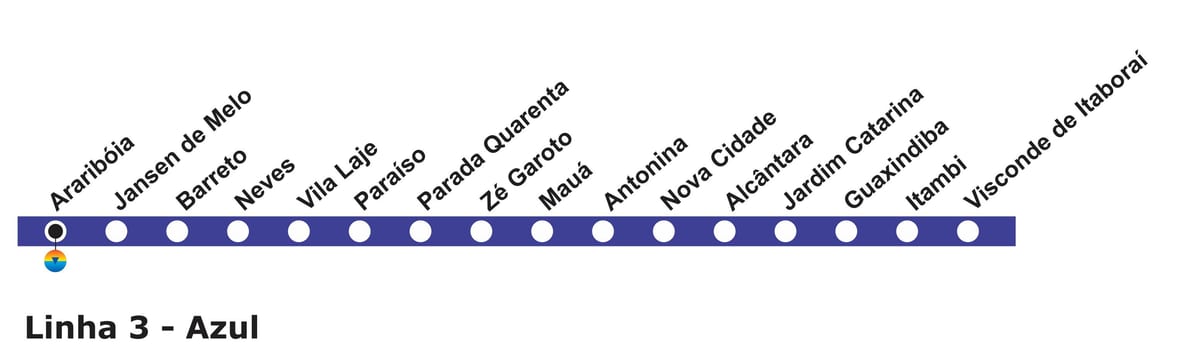 Kartta Rio de Janeiro metro - Linja 3 (sininen)