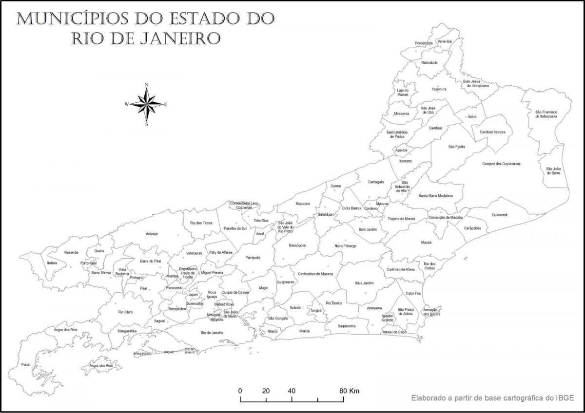 Kartta Rio de Janeiro musta ja valkoinen